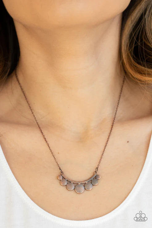 Melodic Metallics - Copper Antique Bowing Bar Discs Necklace N#2504