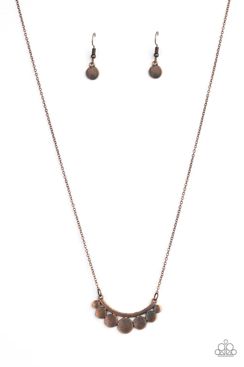 Melodic Metallics - Copper Antique Bowing Bar Discs Necklace N#2504