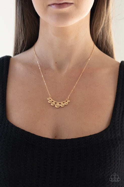 Melodic Metallics - Gold Bowing Bar High Sheen Discs Necklace N#2503