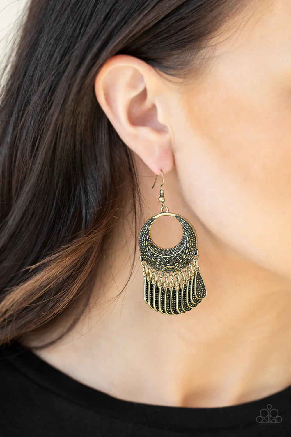 Mesa Majesty - Brass Ornate Studded Indigenous Tribal Teardrop Hoop Earrings E#842