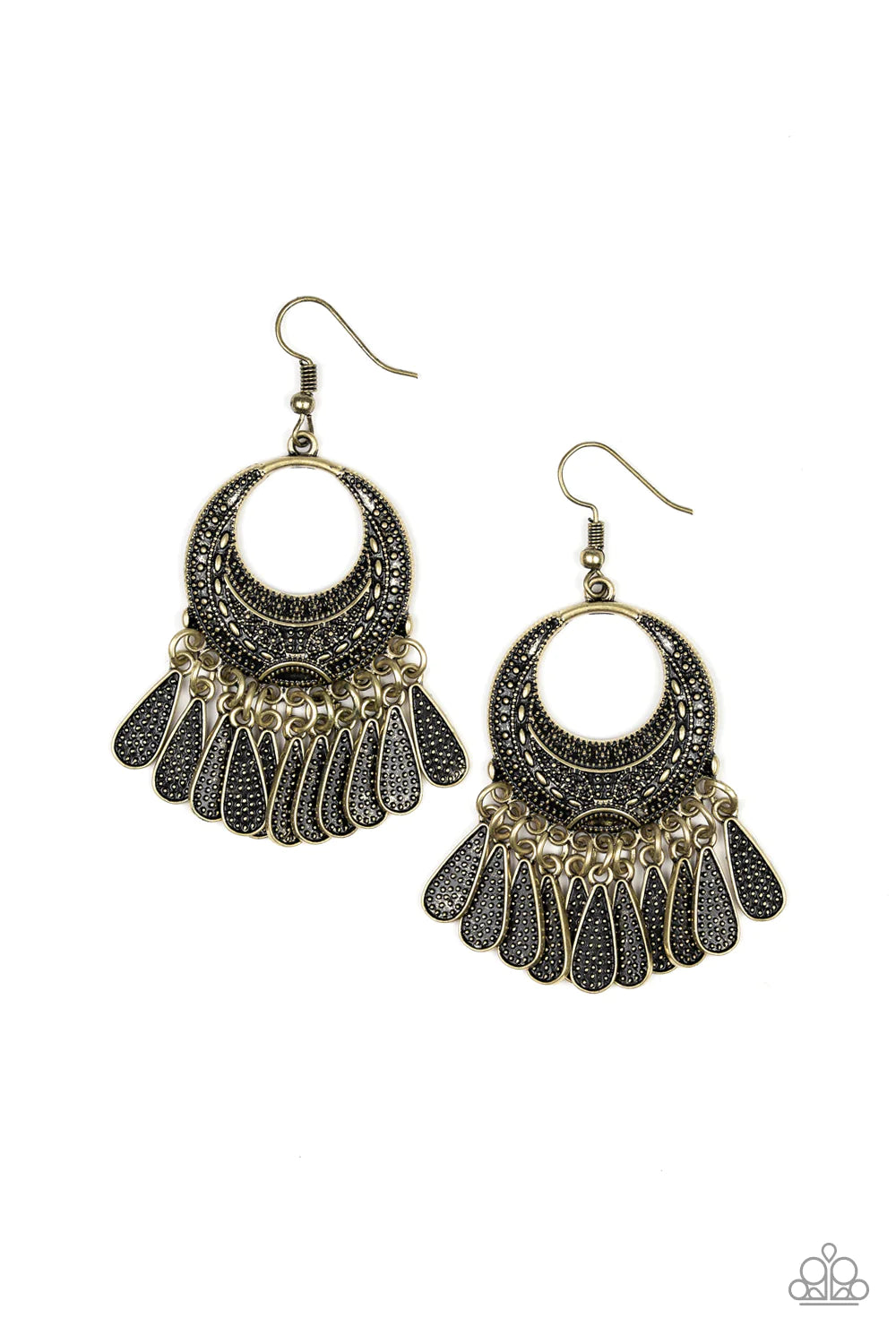 Mesa Majesty - Brass Ornate Studded Indigenous Tribal Teardrop Hoop Earrings E#842