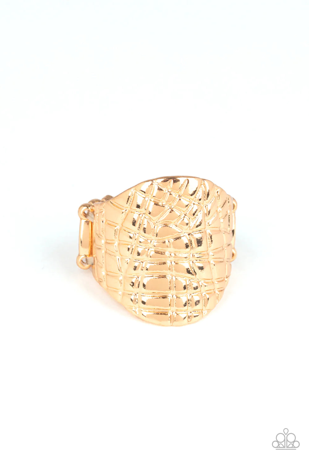 Metal Jungle - Oversized Gold Etched Abstract Curled Linear Ring R#1217