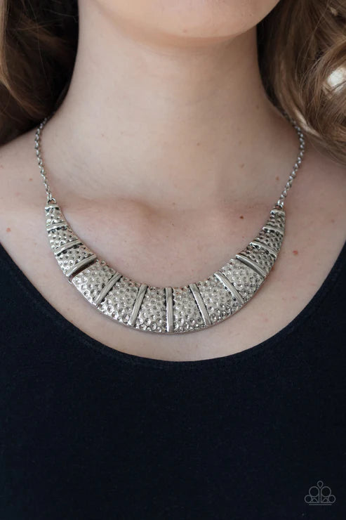 Metallic Mechanics - Silver Hammered Crescent Plate Necklace N#1827