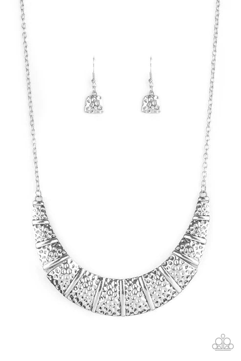 Metallic Mechanics - Silver Hammered Crescent Plate Necklace N#1827