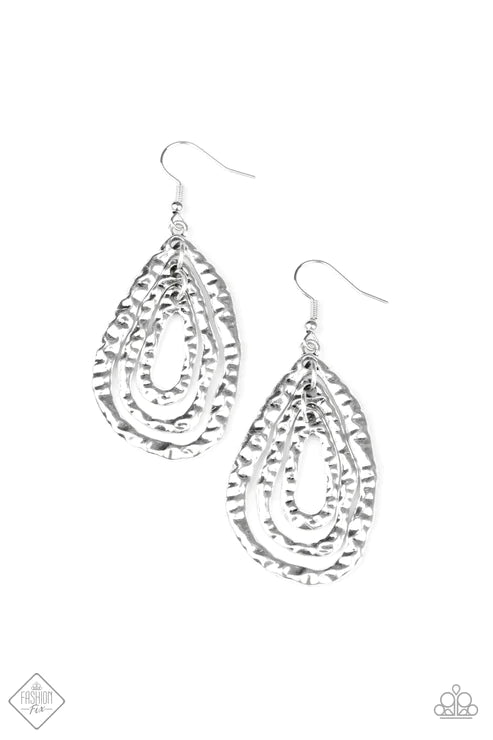 Metallic Meltdown - Silver Asymmetrical Hammered "Swing" Teardrop Earrings E#2623