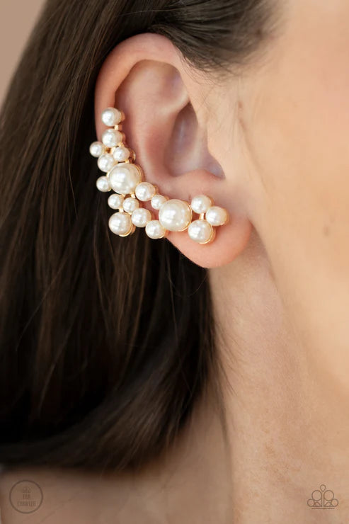 Metro Makeover - Oversized Bubbly Gold Pearl Twisted Ear-Crawler Earrings E#2215
