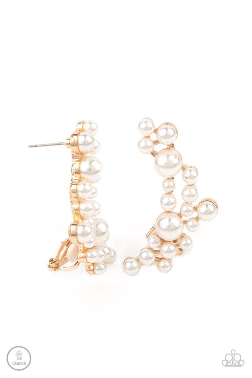 Metro Makeover - Oversized Bubbly Gold Pearl Twisted Ear-Crawler Earrings E#2215