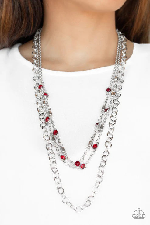 Metro Mixer - Red Dotted Encrusted Mismatched Collison Accent Necklace N#2235