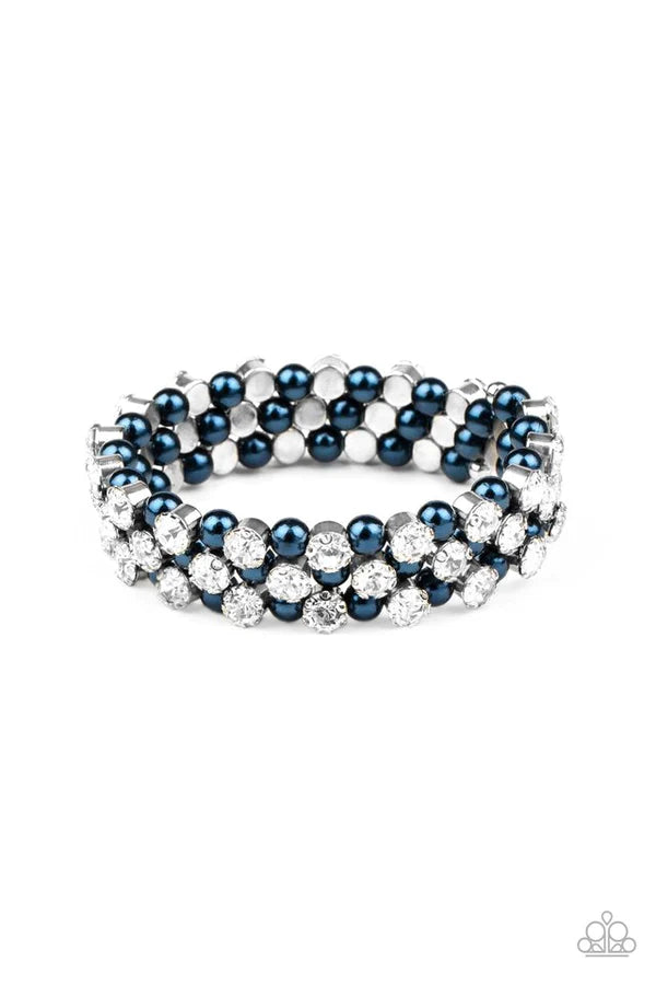 Metro Motif - Blue Pearl Encrusted Coiled Wire Infinity Wrap Bracelet Stacked B#1014