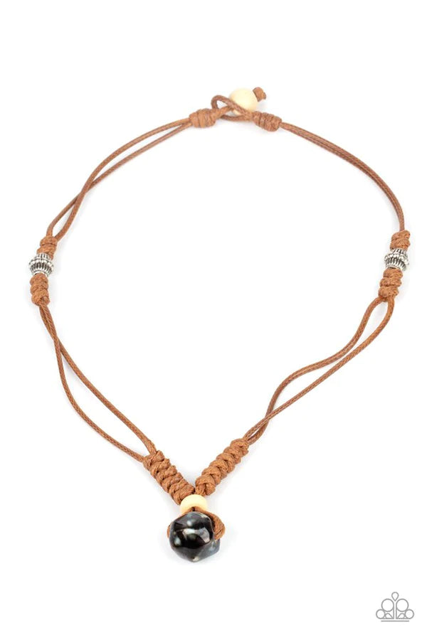 Might and MAINLAND - Oversized Brown Glassy Faceted Accent Wood Knotted Button Loop Closure Urban Necklace N#365
