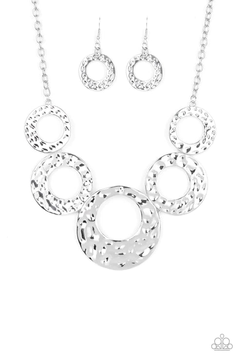 Mildly Metro - Oversized Silver Hammered Circle Link Necklace N#2482