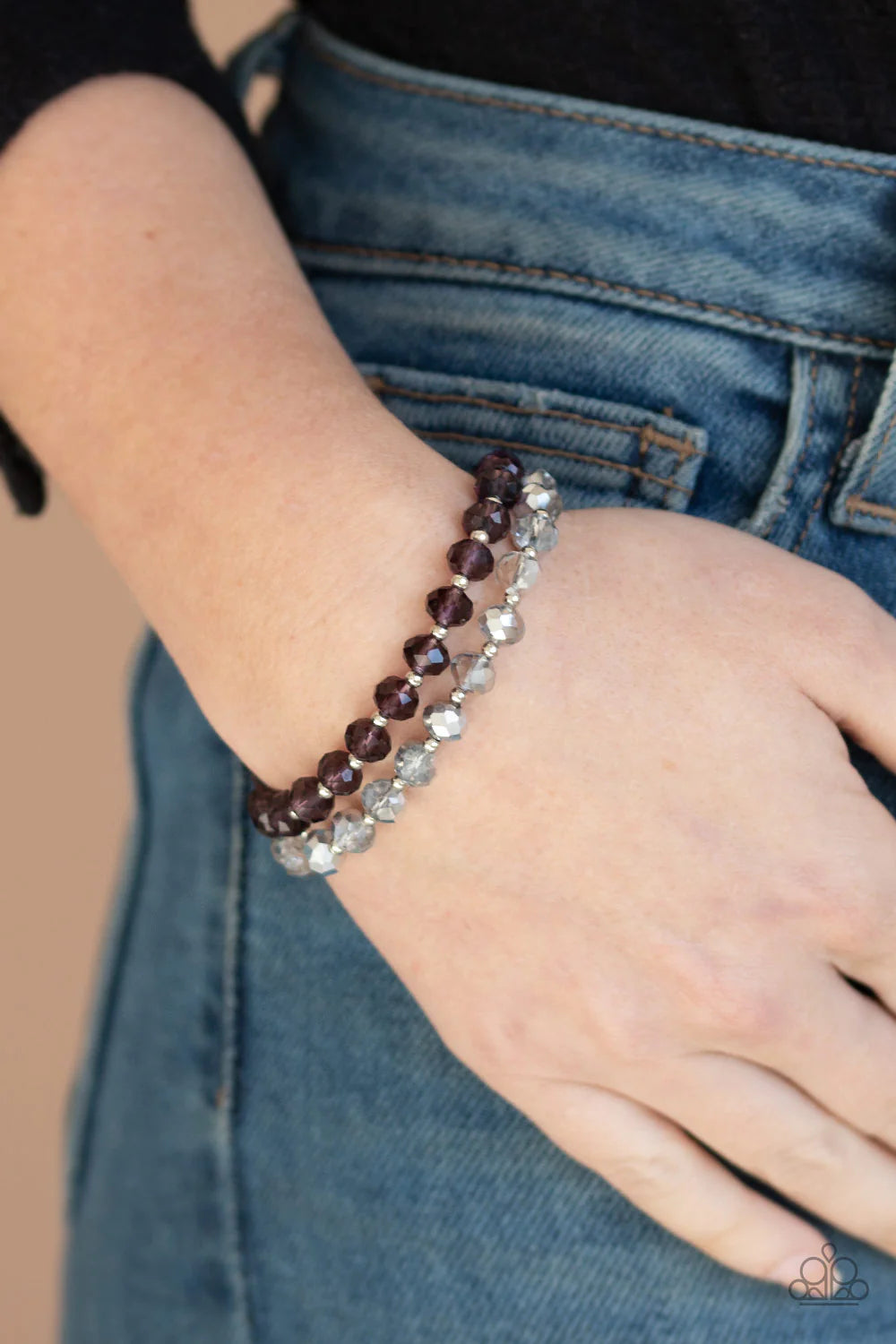 Millennial Grandeur - Purple/Silver Flecked Infused Mismatched Crystal Bracelet Stack B#1315