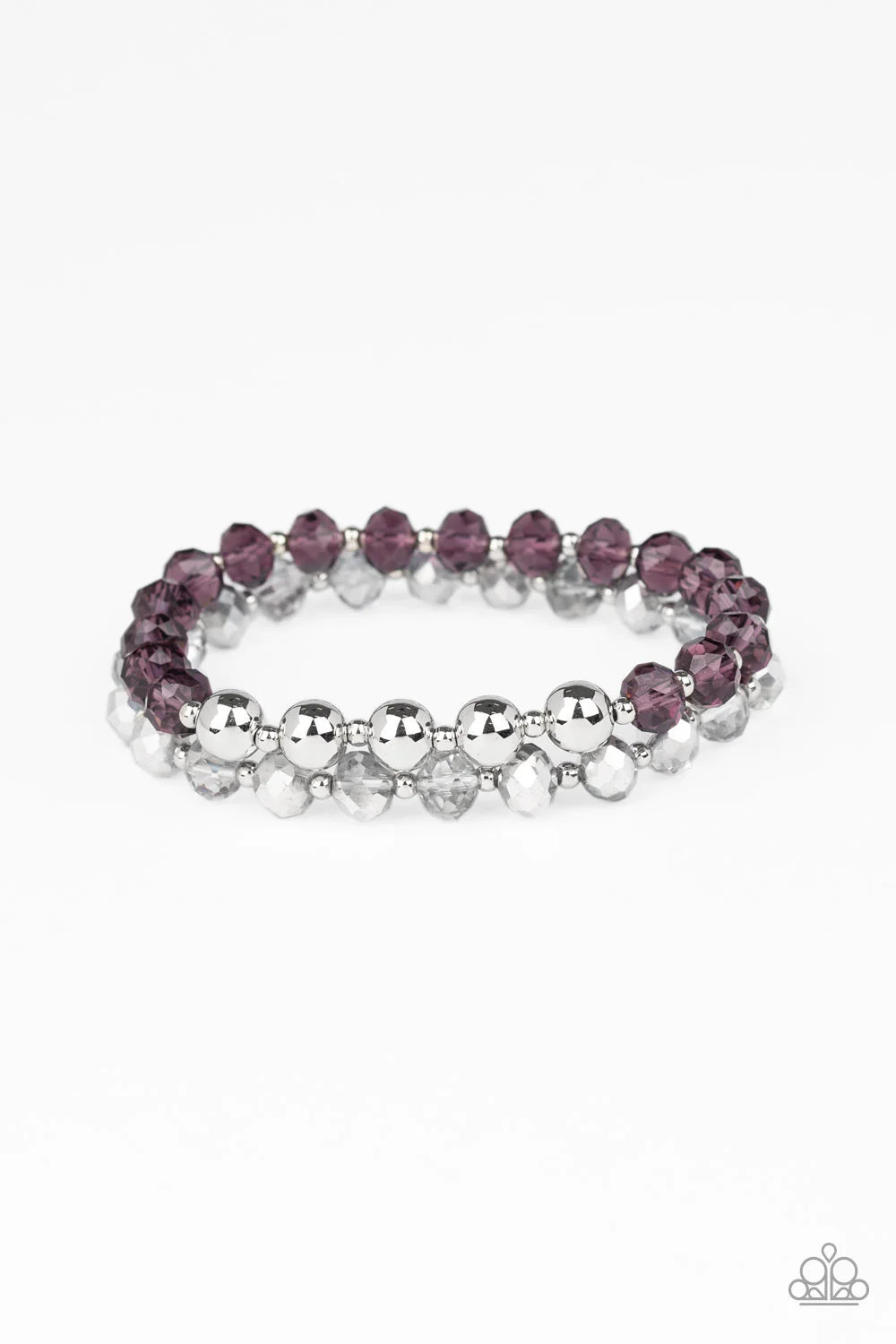 Millennial Grandeur - Purple/Silver Flecked Infused Mismatched Crystal Bracelet Stack B#1315