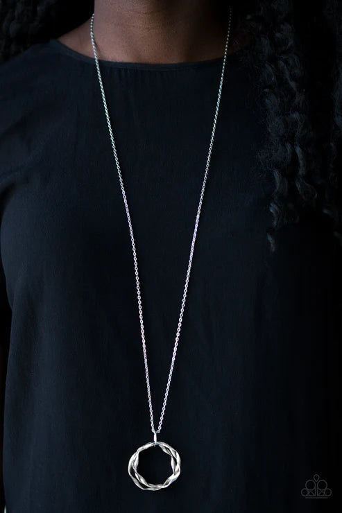 Millennial Minimalist - Oversized Silver Twirling Hoops Dizzying Pendant Necklace N#2071