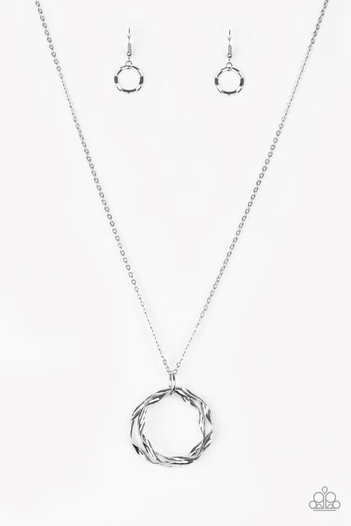 Millennial Minimalist - Oversized Silver Twirling Hoops Dizzying Pendant Necklace N#2071