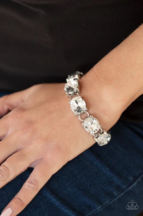 Mind Your Manners - Oversized White Sleek Blinding Dramatically Linked Bracelet B#1568