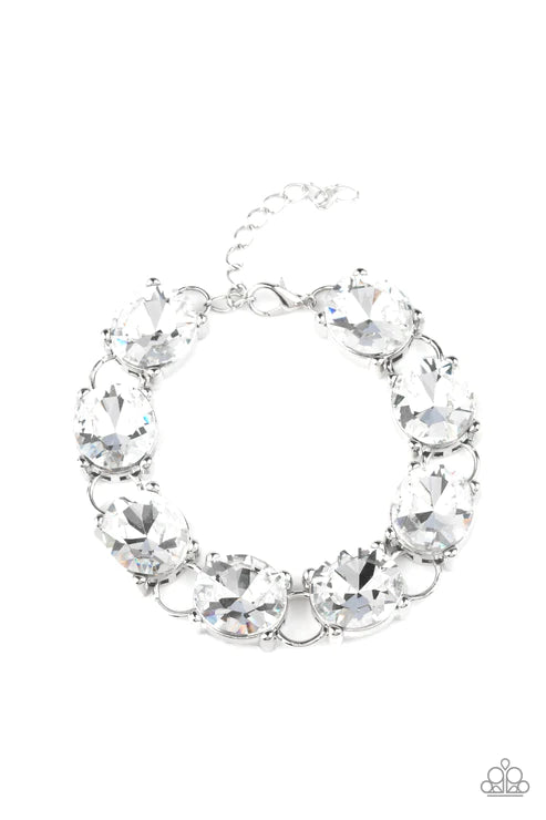 Mind Your Manners - Oversized White Sleek Blinding Dramatically Linked Bracelet B#1568