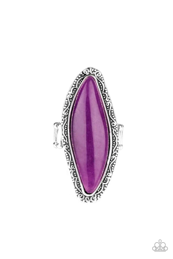 Mineral Mine - Oversized Purple Oblong Embossed/Studded Tactile Filigree Stone Ring R#1053