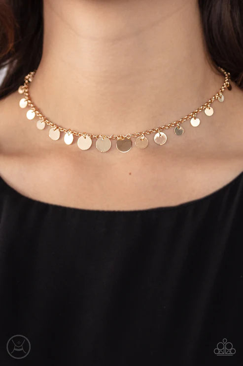 Minimal Magic - Gold Shimmer Disc Choker Fringe Necklace N#2514