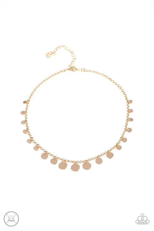 Minimal Magic - Gold Shimmer Disc Choker Fringe Necklace N#2514