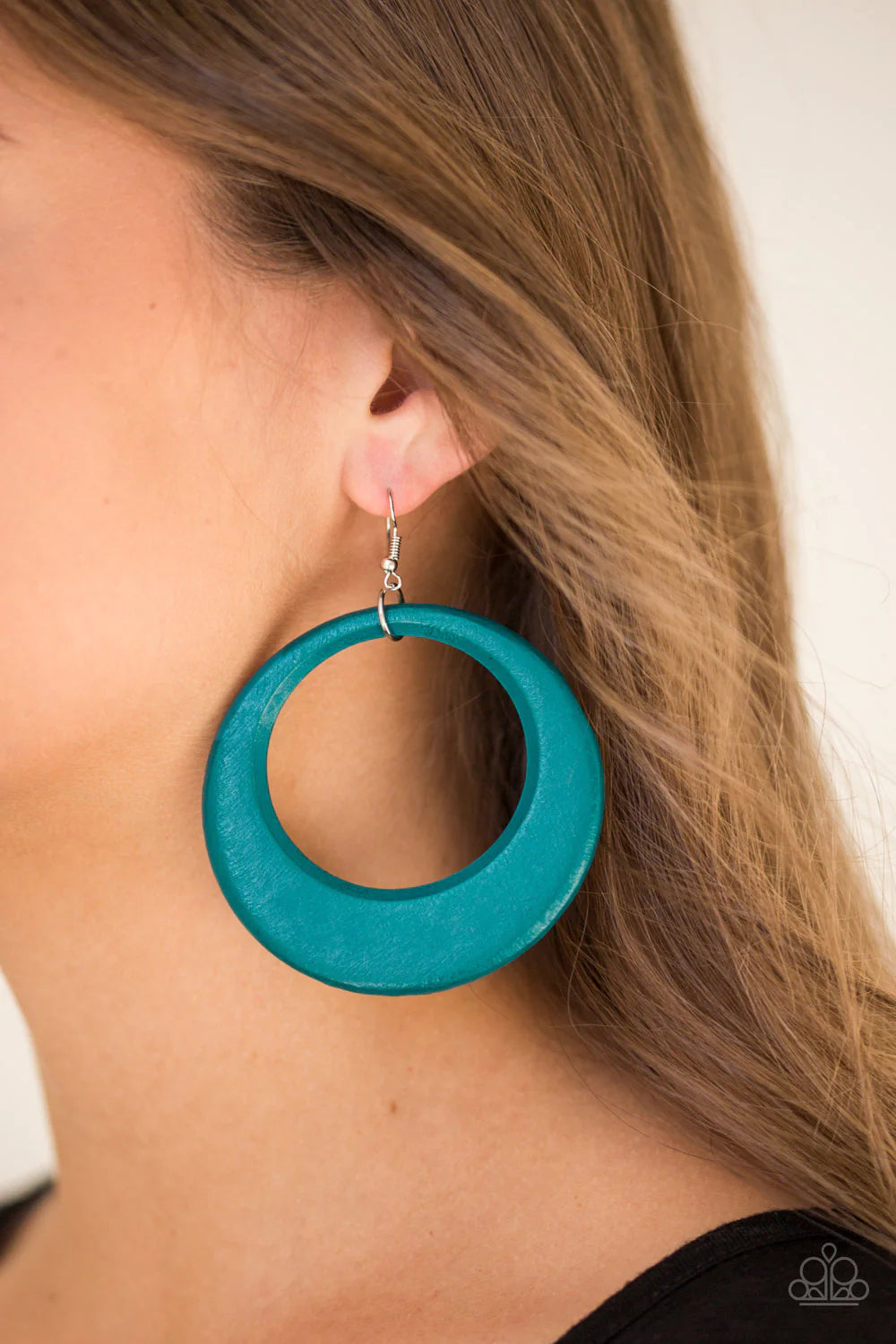 Modern Malibu Barbie - Oversized Blue Airy Wood Hoop Earrings E#1651