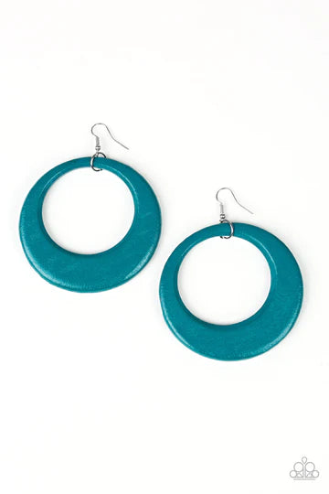 Modern Malibu Barbie - Oversized Blue Airy Wood Hoop Earrings E#1651