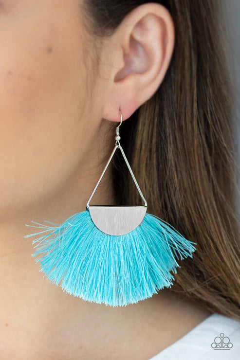 Modern Mayan - Blue Triangular Fringe Earrings E#2128