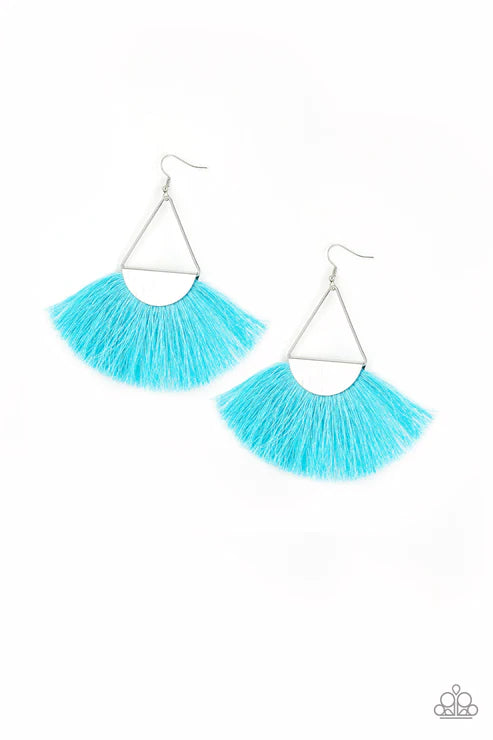 Modern Mayan - Blue Triangular Fringe Earrings E#2128