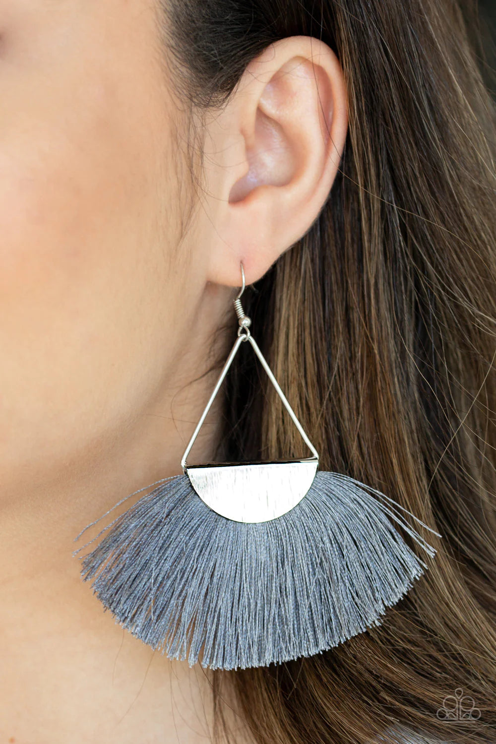 Modern Mayan - Silver Triangular Fringe Earrings E#1405