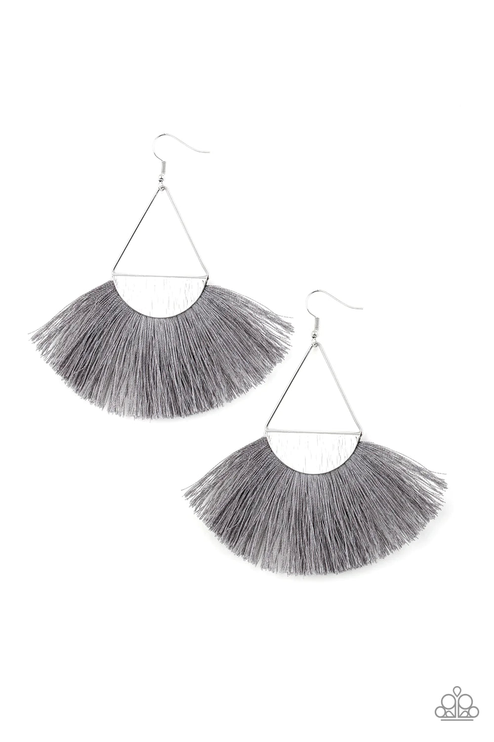Modern Mayan - Silver Triangular Fringe Earrings E#1405