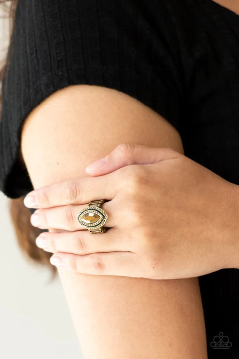 Modern Millionaire - Brass Golden Aurum Encrusted Stacked Marquise Cut Ring R#2004
