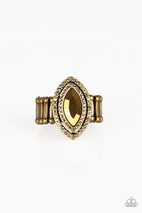 Modern Millionaire - Brass Golden Aurum Encrusted Stacked Marquise Cut Ring R#2004