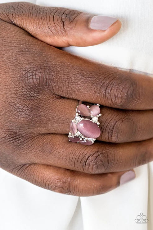 Modern Moonwalk - Purple Encrusted Cat's Eye Moonstone Ring R#1767