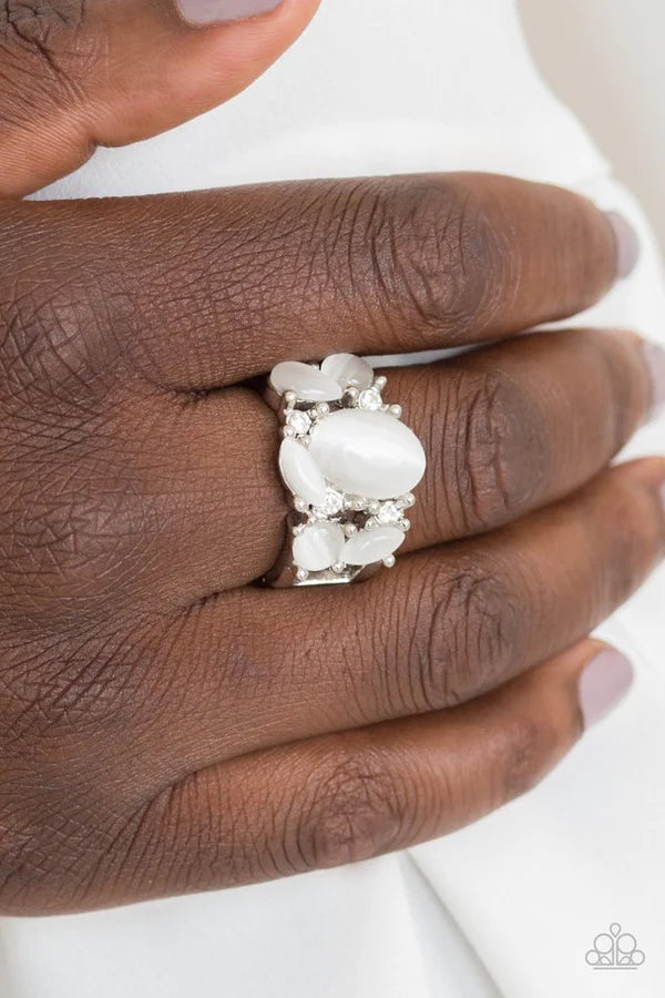 Modern Moonwalk - White Encrusted Cat's Eye Moonstone Ring R#1055