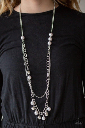 Modern Musical - Oversized Silver/Gray Pearl Mismatched Dotted Asymmetrical Fringe Necklace N#956