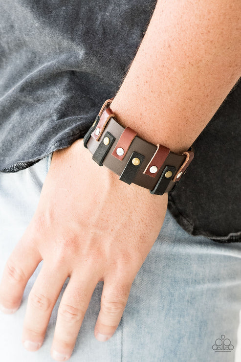 Modern Musketeer - Oversized Brown/Black Studded Leather Urban Bracelet B#2124
