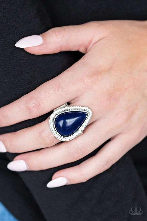 Mojave Mist - Oversized Depthless Blue Chiseled Textured Stone Teardrop Ring R#1208
