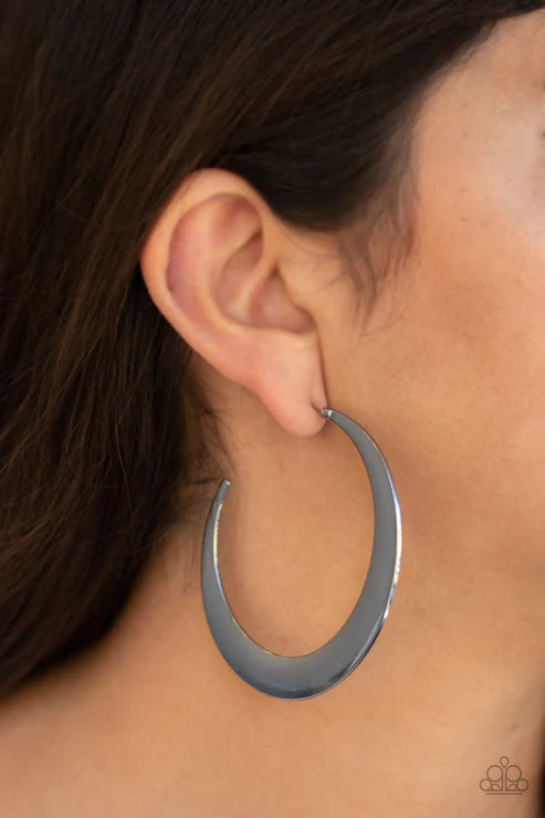 Moon Beam - Oversized Black Curled/Flat Crescent Moon Hoop Earrings E#2447