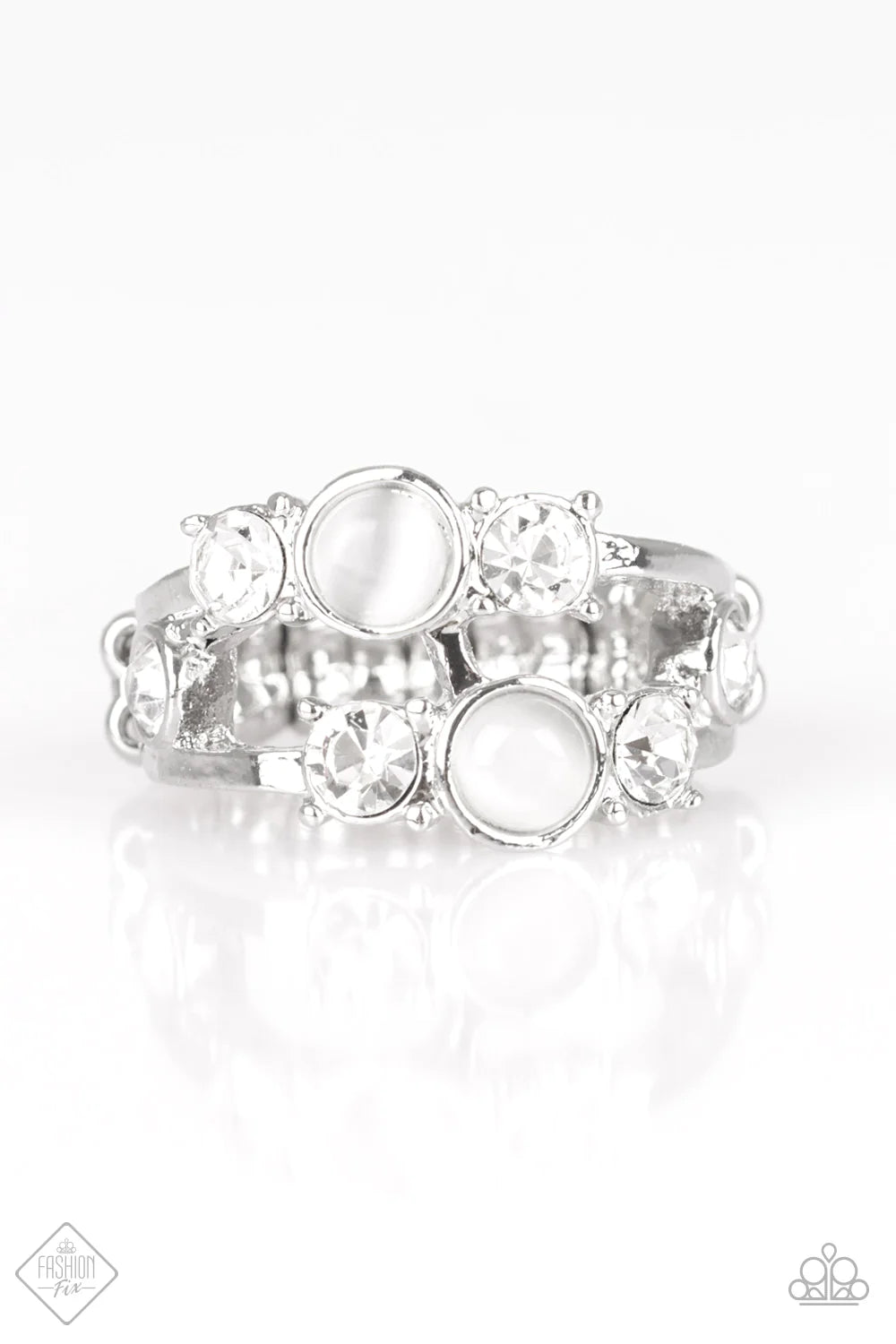 Moonlit Masquerade - White Encrusted Cat's Eye Moonstone Stacked Ring R#1235
