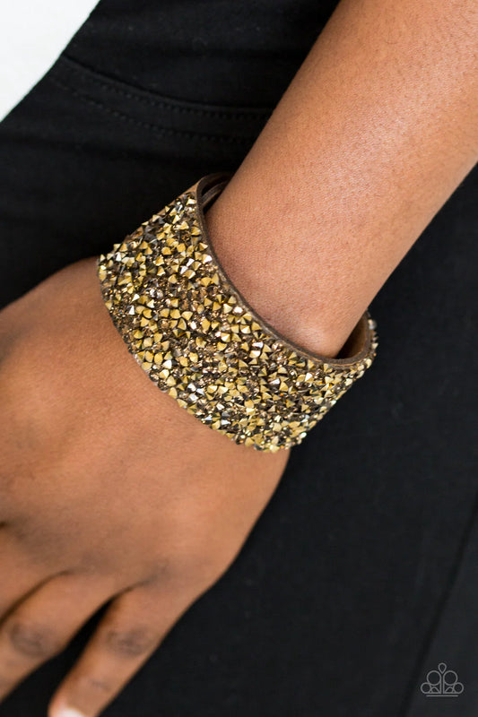 More Bang For Your Buck - Brass Metallic/Glassy Topaz Prism Cut Suede Bracelet B#1031