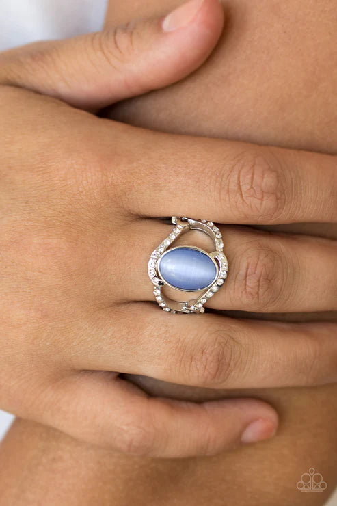 Moulin Moon - Blue Moon Swoop Encrusted Cat's Eye Moonstone Ring R#1869