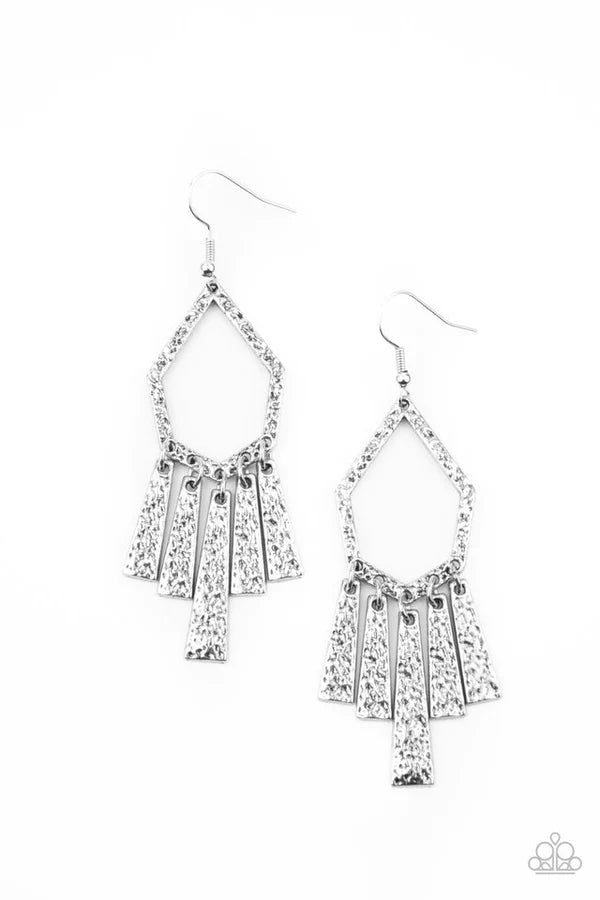 Museum Find - Silver Geometric "Swing " Flared Rectangular Hammered Earrings E#767
