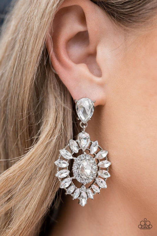 My Good LUXE Charm - Oversized White Oval Marquise Cut Explosion Encrusted Teardrop Earrings E#211