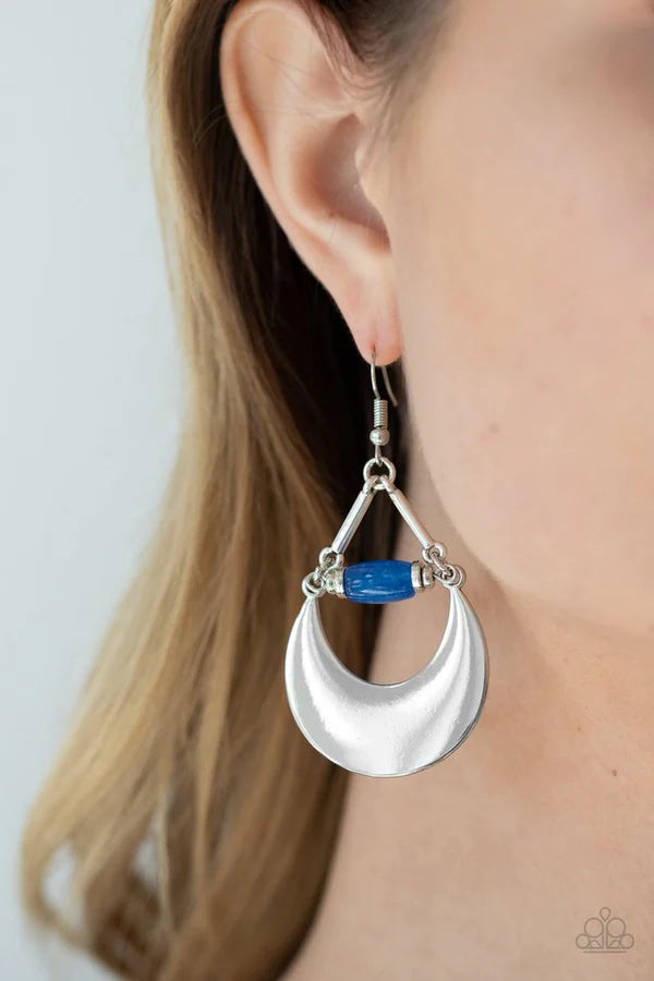 Mystical Moonbeams - Blue/Silver Stone Mystical Crescent Earrings E#1418