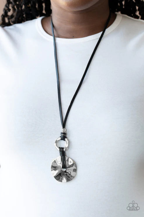 Nautical Nomad - Rustic Black Hammered Knotted Leather Necklace N#1841