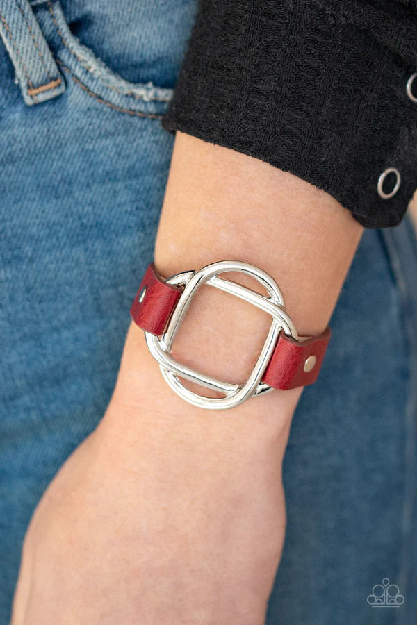 Nautically Knotted - Rustic Red Knotted Swirl Stacked Leather Adjustable Snap Closure Bracelet B#233