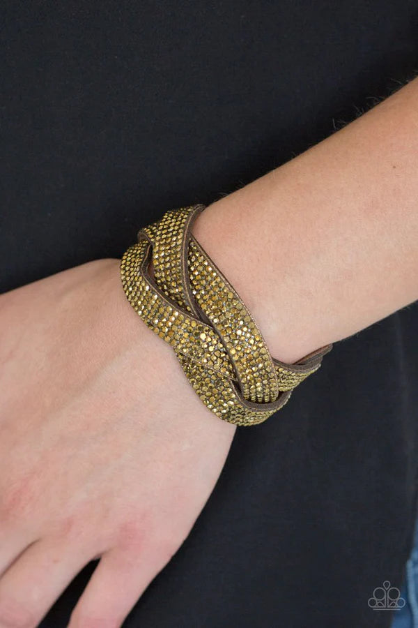 Nice Girls Finish Last - Brass/Aurum Encrusted Trio Braid Suede Wrap Adjustable Snap Closure Bracelet B#543