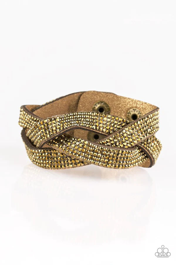 Nice Girls Finish Last - Brass/Aurum Encrusted Trio Braid Suede Wrap Adjustable Snap Closure Bracelet B#543