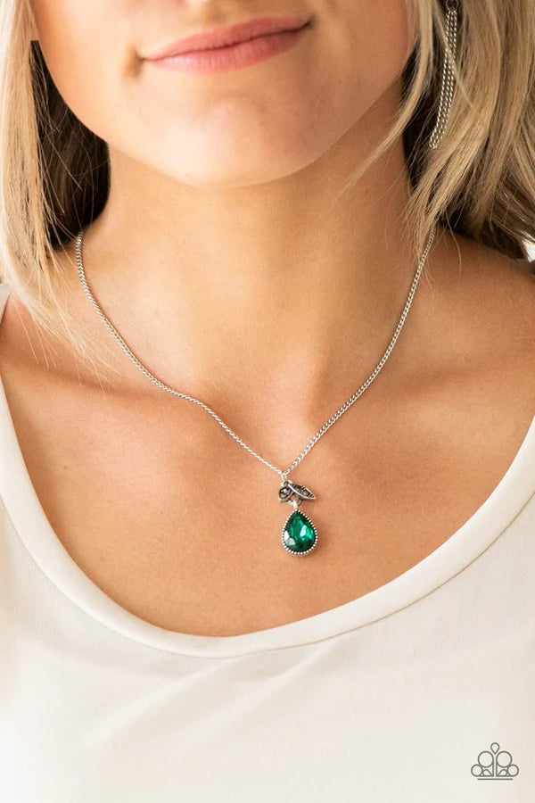 Nice To Meet You - Green/Hematite Encrusted 3D Leafy Filigree Teardrop Necklace N#054