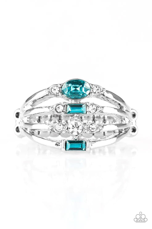 Not So Novice - Blue/White Round/Oval/Emerald Cut Encrusted Ring R#1924